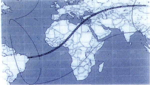 Eclipse path map across continents