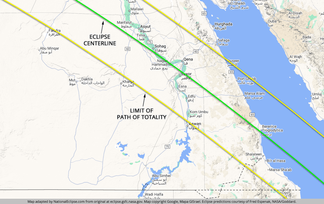 Solar Eclipse 2027 - Southern Egypt path including Luxor and Aswan